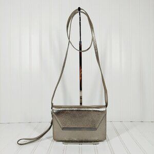 Boutique Silver Metallic Leather Clutch Lined Crossbody Bag 0139